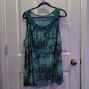Women's Plus Size Avenue Teal Blue & Black Sleeveless Tunic Top Size 22/24